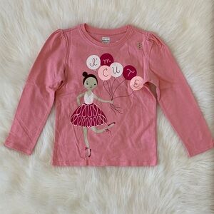 Old Navy Pink Long Sleeve Tee with Dancing Girl and Balloons